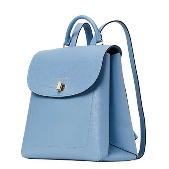 Kate Spade Essential Medium Backpack Blue Leather Turnlock Flap Bag - Picture 8 of 11